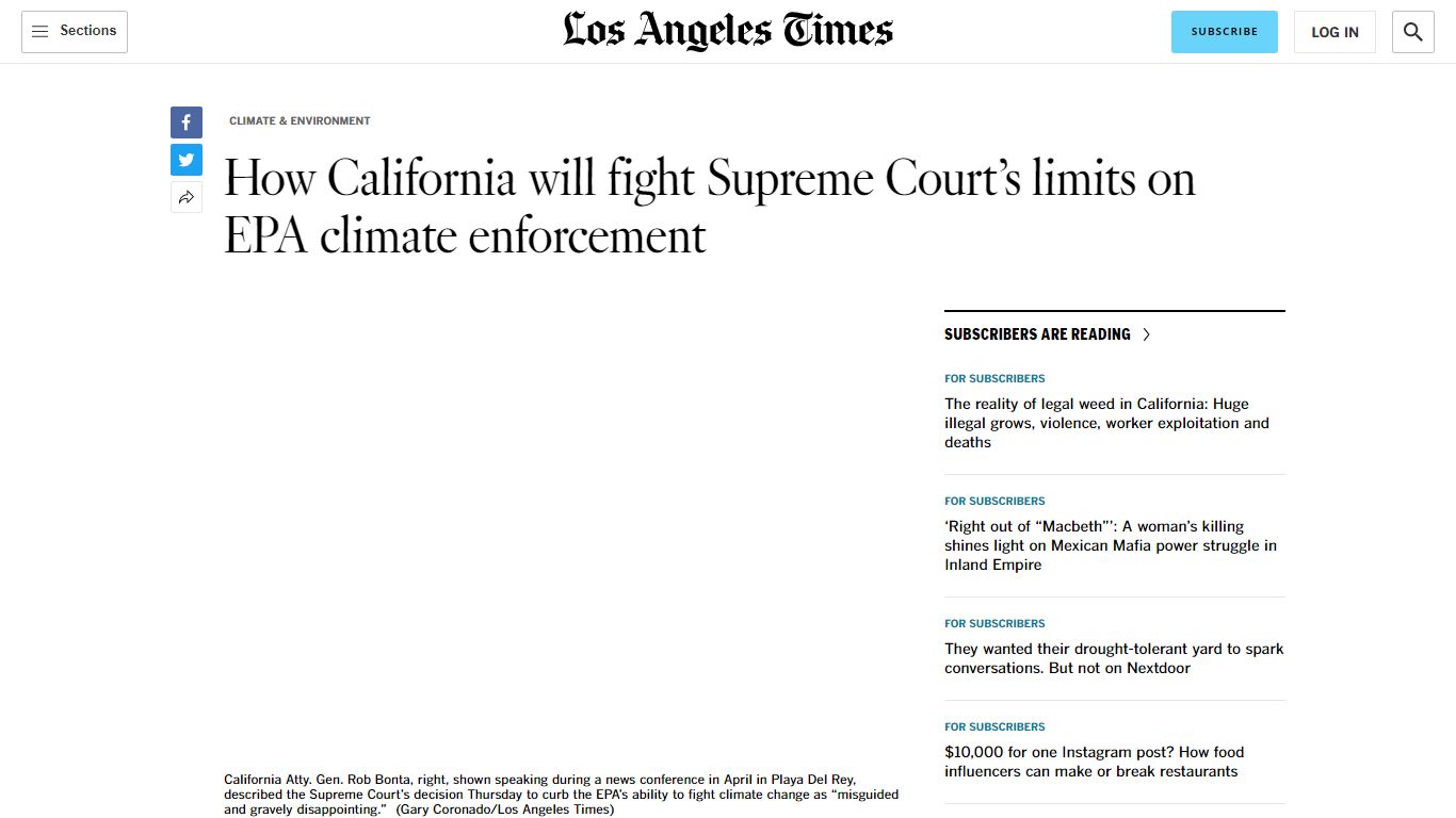 How California will fight the Supreme Court's EPA ruling - Los Angeles ...